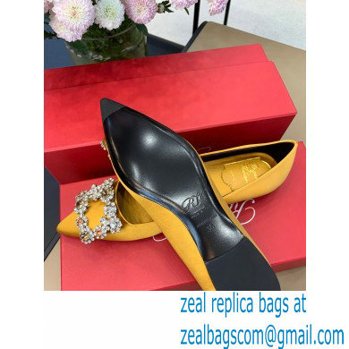 Roger Vivier Flower Strass Buckle Ballerinas in Satin Yellow