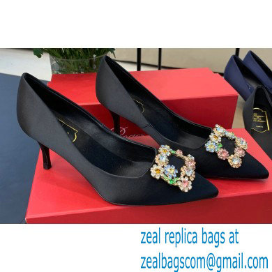 Roger Vivier Heel 6.5cm Flower Strass Buckle Pumps in Satin Black 01