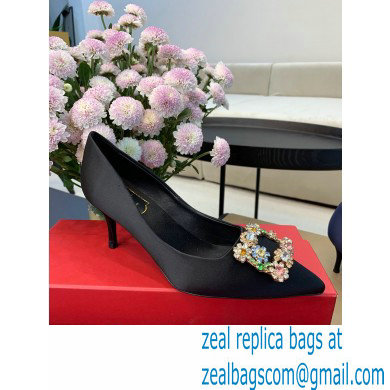 Roger Vivier Heel 6.5cm Flower Strass Buckle Pumps in Satin Black 01