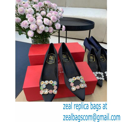 Roger Vivier Heel 6.5cm Flower Strass Buckle Pumps in Satin Black 01 - Click Image to Close