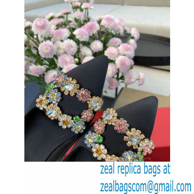 Roger Vivier Heel 6.5cm Flower Strass Buckle Pumps in Satin Black 01 - Click Image to Close