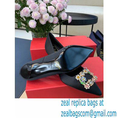 Roger Vivier Heel 6.5cm Flower Strass Buckle Pumps in Satin Black 01