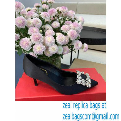 Roger Vivier Heel 6.5cm Flower Strass Buckle Pumps in Satin Black 02 - Click Image to Close