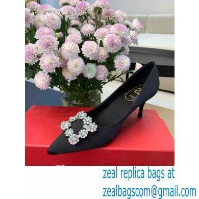 Roger Vivier Heel 6.5cm Flower Strass Buckle Pumps in Satin Black 02