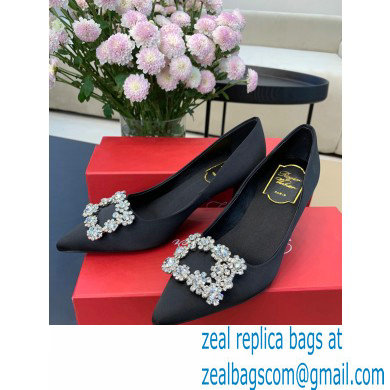 Roger Vivier Heel 6.5cm Flower Strass Buckle Pumps in Satin Black 02