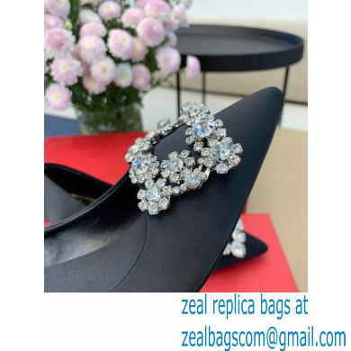 Roger Vivier Heel 6.5cm Flower Strass Buckle Pumps in Satin Black 02 - Click Image to Close