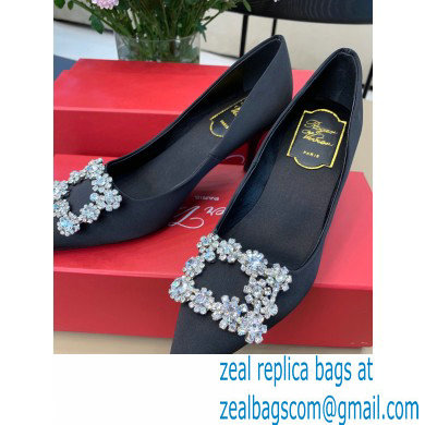 Roger Vivier Heel 6.5cm Flower Strass Buckle Pumps in Satin Black 02 - Click Image to Close