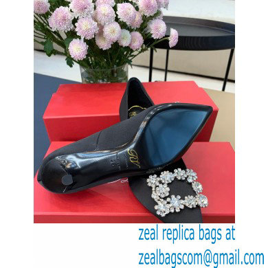 Roger Vivier Heel 6.5cm Flower Strass Buckle Pumps in Satin Black 02 - Click Image to Close