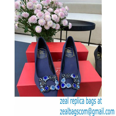 Roger Vivier Heel 6.5cm Flower Strass Buckle Pumps in Satin Dark Blue