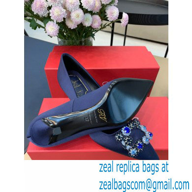 Roger Vivier Heel 6.5cm Flower Strass Buckle Pumps in Satin Dark Blue - Click Image to Close