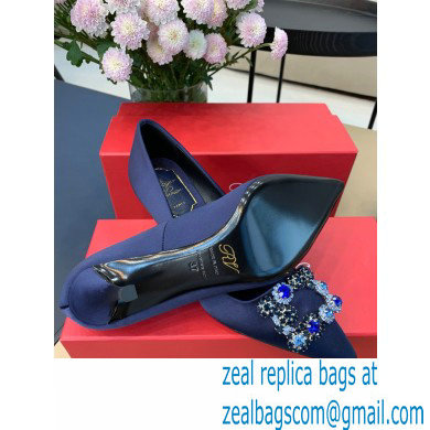 Roger Vivier Heel 6.5cm Flower Strass Buckle Pumps in Satin Dark Blue