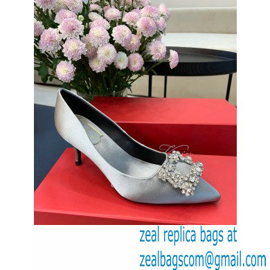 Roger Vivier Heel 6.5cm Flower Strass Buckle Pumps in Satin Gray