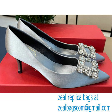 Roger Vivier Heel 6.5cm Flower Strass Buckle Pumps in Satin Gray - Click Image to Close