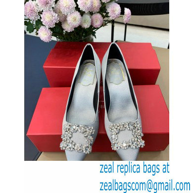 Roger Vivier Heel 6.5cm Flower Strass Buckle Pumps in Satin Gray - Click Image to Close