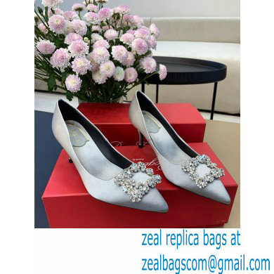 Roger Vivier Heel 6.5cm Flower Strass Buckle Pumps in Satin Gray - Click Image to Close