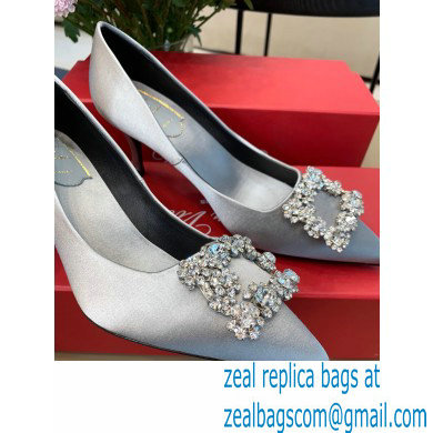 Roger Vivier Heel 6.5cm Flower Strass Buckle Pumps in Satin Gray - Click Image to Close