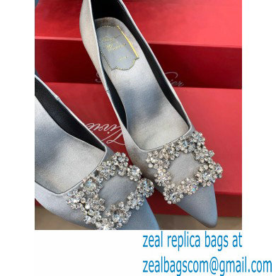 Roger Vivier Heel 6.5cm Flower Strass Buckle Pumps in Satin Gray - Click Image to Close