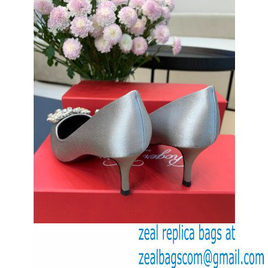 Roger Vivier Heel 6.5cm Flower Strass Buckle Pumps in Satin Gray