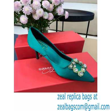 Roger Vivier Heel 6.5cm Flower Strass Buckle Pumps in Satin Green - Click Image to Close