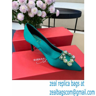 Roger Vivier Heel 6.5cm Flower Strass Buckle Pumps in Satin Green