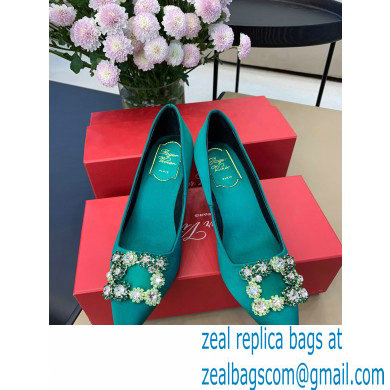 Roger Vivier Heel 6.5cm Flower Strass Buckle Pumps in Satin Green - Click Image to Close