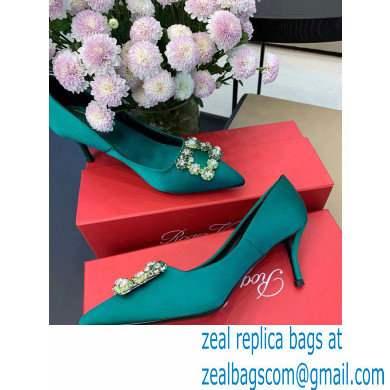 Roger Vivier Heel 6.5cm Flower Strass Buckle Pumps in Satin Green - Click Image to Close