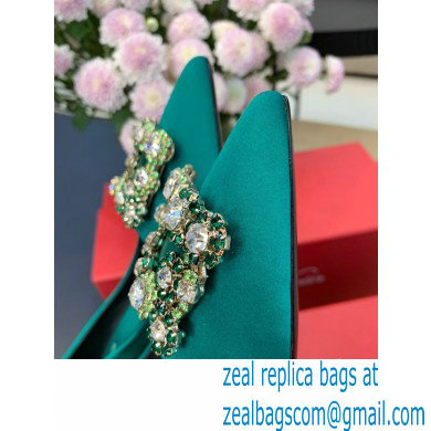 Roger Vivier Heel 6.5cm Flower Strass Buckle Pumps in Satin Green