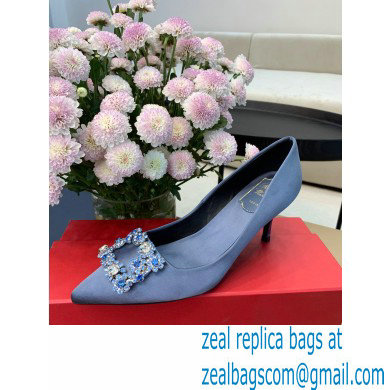 Roger Vivier Heel 6.5cm Flower Strass Buckle Pumps in Satin Light Blue