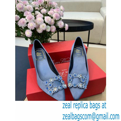 Roger Vivier Heel 6.5cm Flower Strass Buckle Pumps in Satin Light Blue