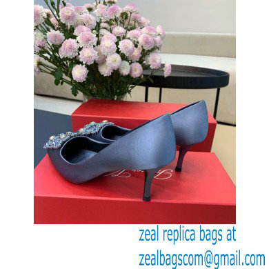 Roger Vivier Heel 6.5cm Flower Strass Buckle Pumps in Satin Light Blue - Click Image to Close