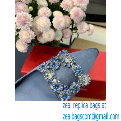 Roger Vivier Heel 6.5cm Flower Strass Buckle Pumps in Satin Light Blue - Click Image to Close