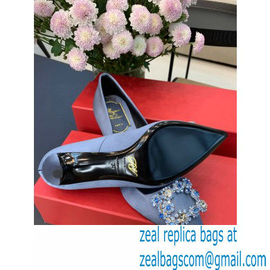 Roger Vivier Heel 6.5cm Flower Strass Buckle Pumps in Satin Light Blue - Click Image to Close