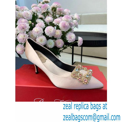 Roger Vivier Heel 6.5cm Flower Strass Buckle Pumps in Satin Nude Pink - Click Image to Close