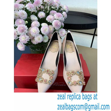 Roger Vivier Heel 6.5cm Flower Strass Buckle Pumps in Satin Nude Pink