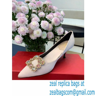 Roger Vivier Heel 6.5cm Flower Strass Buckle Pumps in Satin Nude Pink - Click Image to Close