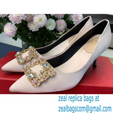 Roger Vivier Heel 6.5cm Flower Strass Buckle Pumps in Satin Nude Pink - Click Image to Close