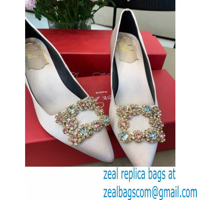 Roger Vivier Heel 6.5cm Flower Strass Buckle Pumps in Satin Nude Pink