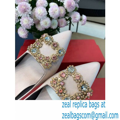 Roger Vivier Heel 6.5cm Flower Strass Buckle Pumps in Satin Nude Pink - Click Image to Close