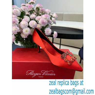 Roger Vivier Heel 6.5cm Flower Strass Buckle Pumps in Satin Red