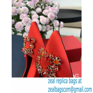 Roger Vivier Heel 6.5cm Flower Strass Buckle Pumps in Satin Red