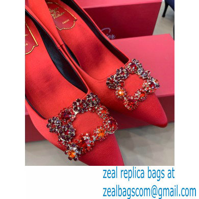 Roger Vivier Heel 6.5cm Flower Strass Buckle Pumps in Satin Red - Click Image to Close