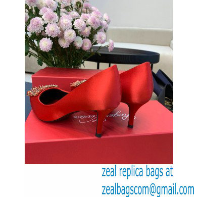 Roger Vivier Heel 6.5cm Flower Strass Buckle Pumps in Satin Red