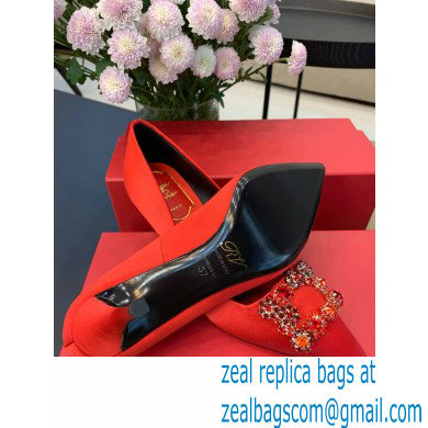 Roger Vivier Heel 6.5cm Flower Strass Buckle Pumps in Satin Red