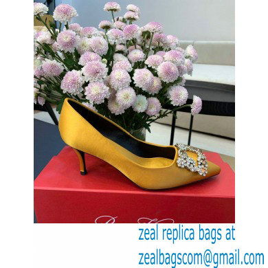 Roger Vivier Heel 6.5cm Flower Strass Buckle Pumps in Satin Yellow - Click Image to Close