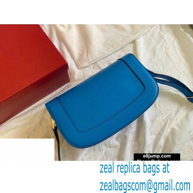 Valentino Supervee Calfskin Crossbody Large Bag Neon Blue/Gold 2020 - Click Image to Close