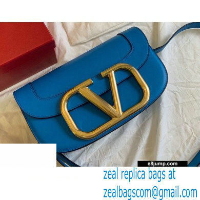 Valentino Supervee Calfskin Crossbody Large Bag Neon Blue/Gold 2020