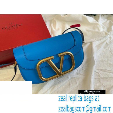 Valentino Supervee Calfskin Crossbody Large Bag Neon Blue/Gold 2020 - Click Image to Close