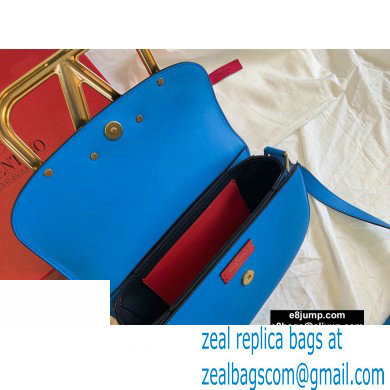 Valentino Supervee Calfskin Crossbody Large Bag Neon Blue/Gold 2020 - Click Image to Close