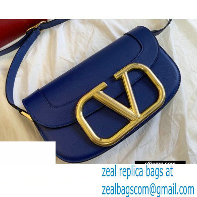 Valentino Supervee Calfskin Crossbody Large Bag Royal Blue/Gold 2020 - Click Image to Close