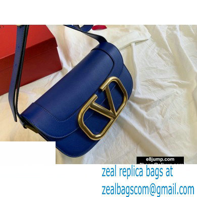 Valentino Supervee Calfskin Crossbody Large Bag Royal Blue/Gold 2020